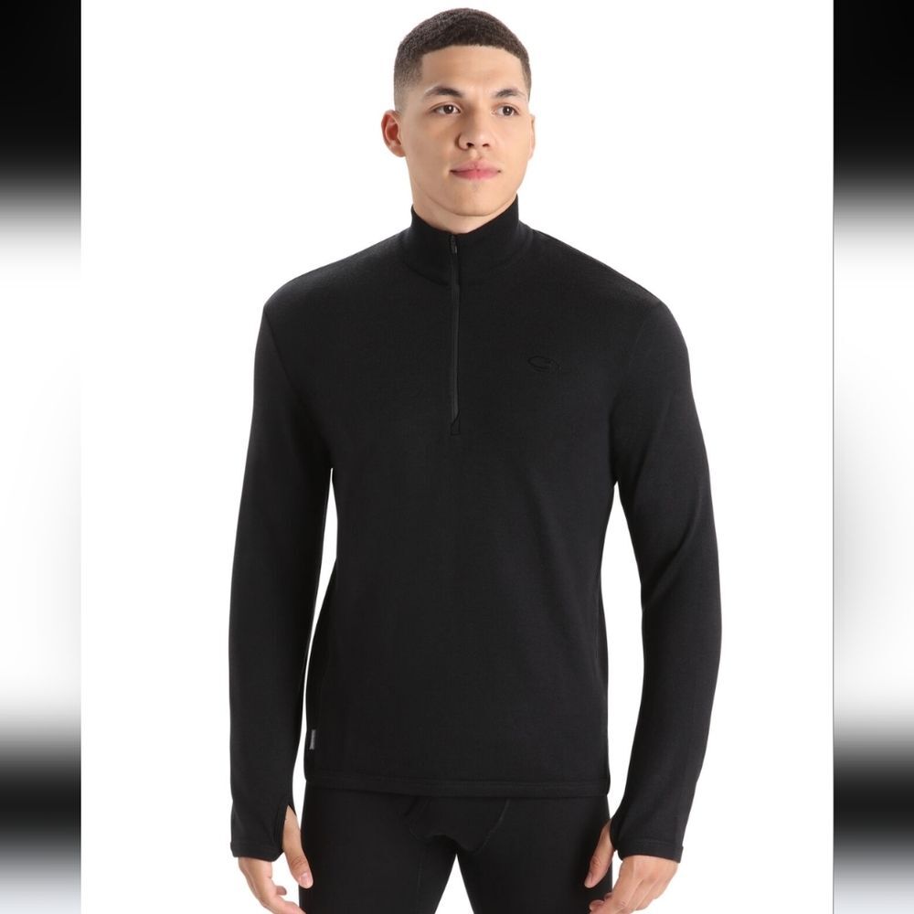 Icebreaker Merino Wool Men's Original Long Sleeve Half Zip Black Size XL